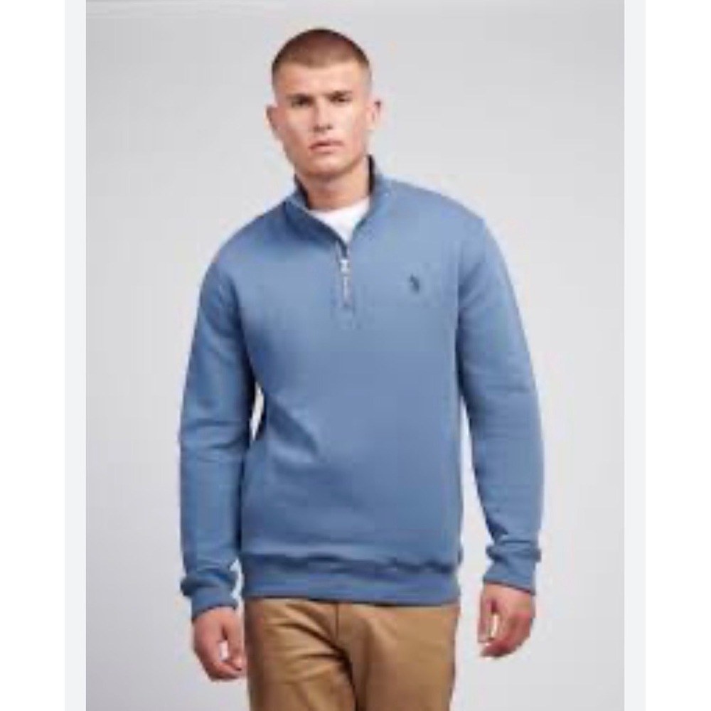 US Polo Assn Quarter Zip Sweatshirt Men XXL Blue Pullover Embroidery Logo Preppy